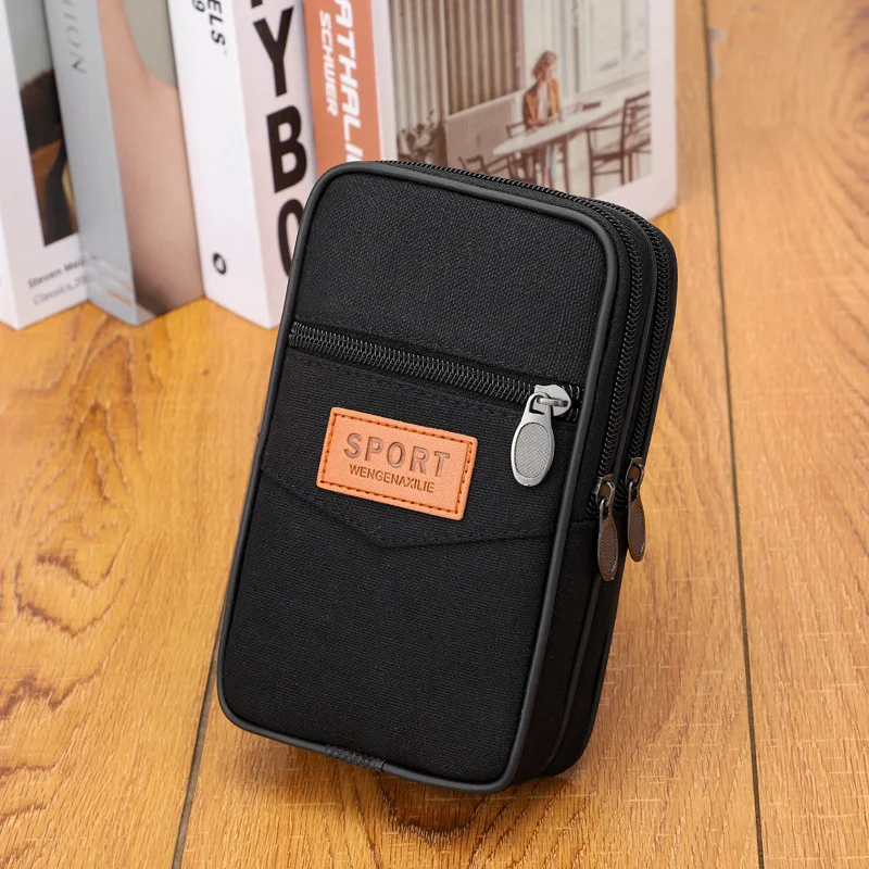 Multi Layer Men Phone Pouch Belt Waist Bag Fanny Pack Canvas Purse Small Pocket Design Belt Pouch Purse Bag for Phone