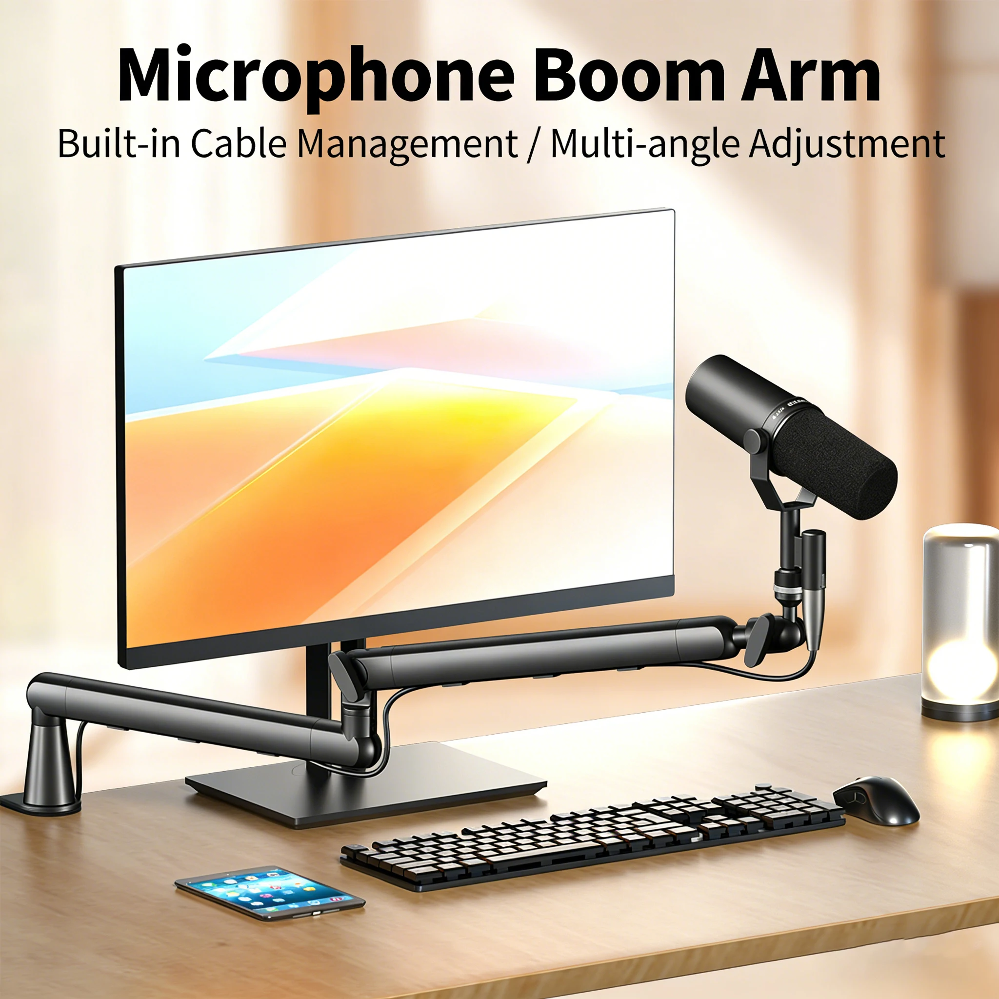 Professional Studio Low Profile Mic Arm with Extended Riser Cable Management Adjustable Microphone Stand for SM7B MV7 AM8 K688