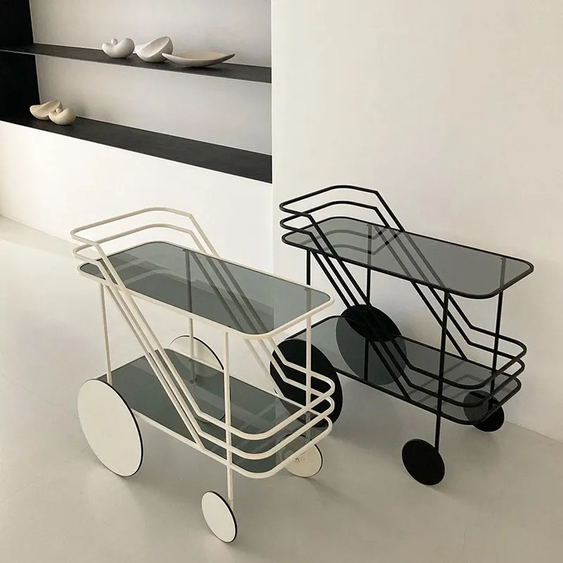 French living room sofa small side table, designer art installation trolley, simple mobile small dining car corner table
