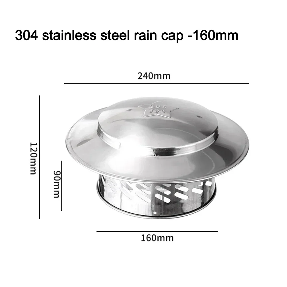 Tampa de chaminé de aço inoxidável, parede externa, saída de ar fresco, exaustor de tubo de telhado para dutos de ventilação, chaminés 80mm/110mm/160mm