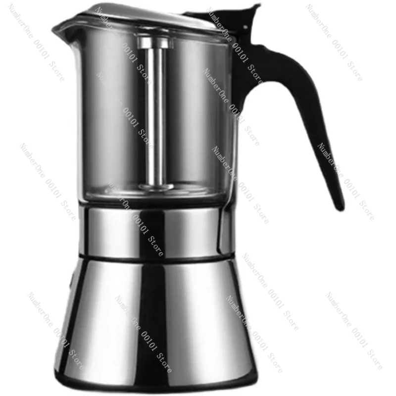 200ml Double Valve Moka Pot Stainless Steel Glass Top Espresso Coffee Maker for Camping Home Brewing