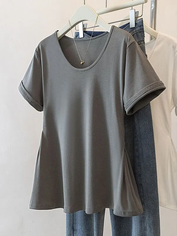 

plus Size Women's T-Shirt Short Sleeve Babydoll Shirt Casual Loose Fit Breathable Polyester Summer Fashion Front Button up
