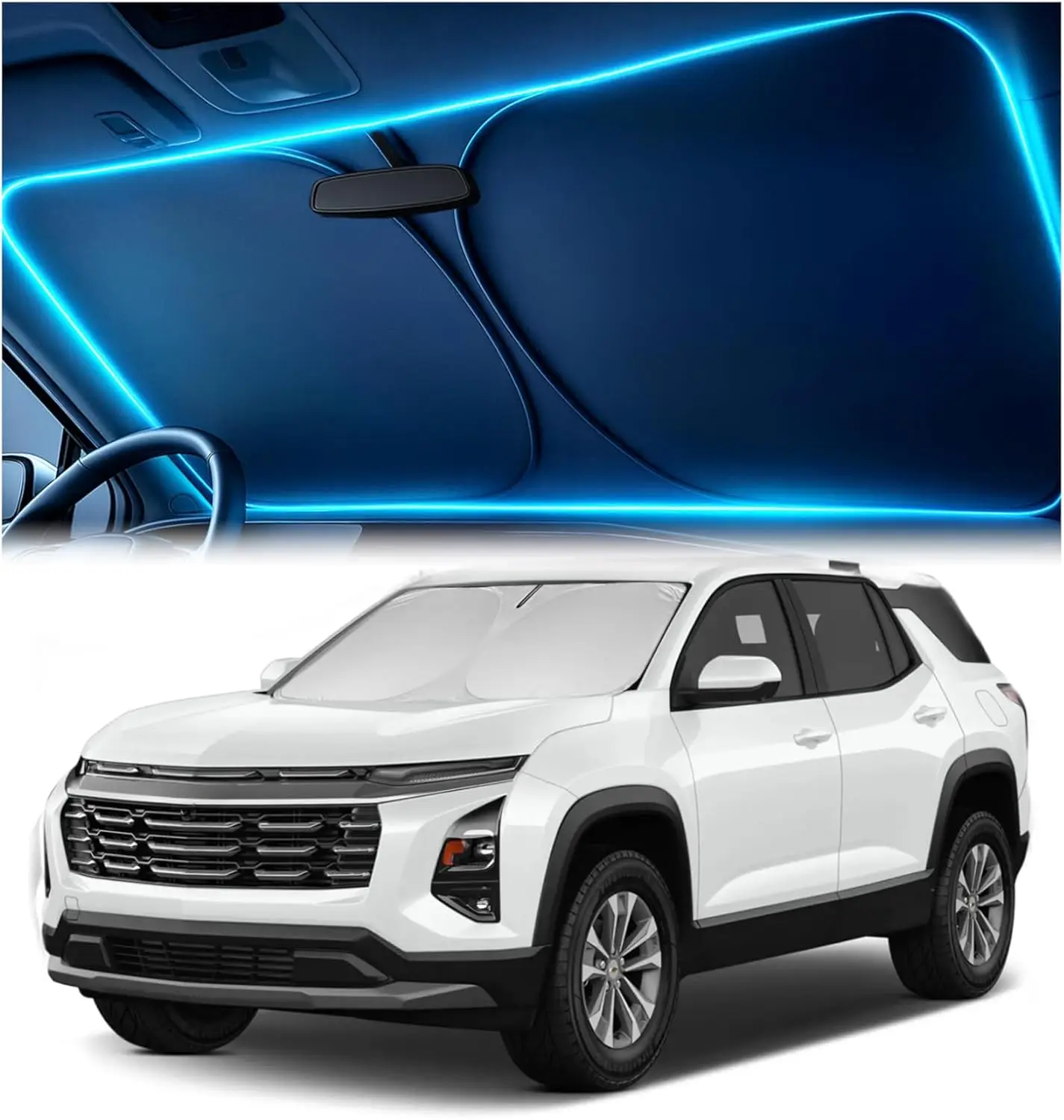 

Солнцезащитный козырек на лобовое стекло для Chevrolet Equinox 2018-2023, 2024, 2025, 2026 — солнцезащитный козырек на заказ с вырезом зеркала, тепловые блоки