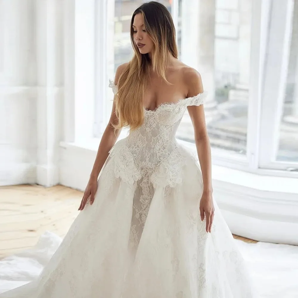 Luxury Wedding Dress 2026 Lace Corset Vestidos De Novia Sleeveless A-Line Off Shoulder Dresses for Bridal Gowns Customized