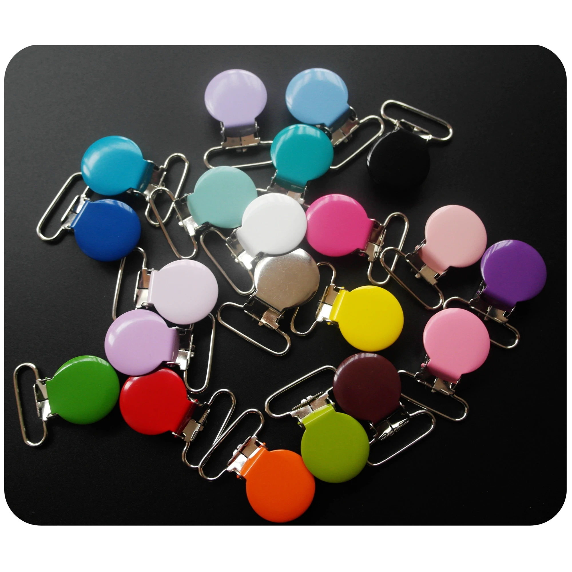 50pcs Top Round Shaped Colored Suspender Clips Wholesale Pacifier Clips for 25mm Ribbon Free Shipping