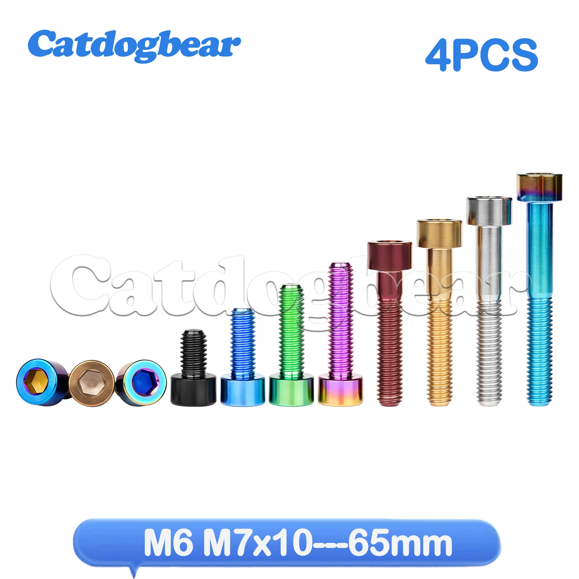 Catdogbear 4pcs Titanium Bolts M6 M7x10 15 18 20 25 30 32 35 40 43 45 50 55 60 65mm Allen Hex Head Screws for Bike Accessories