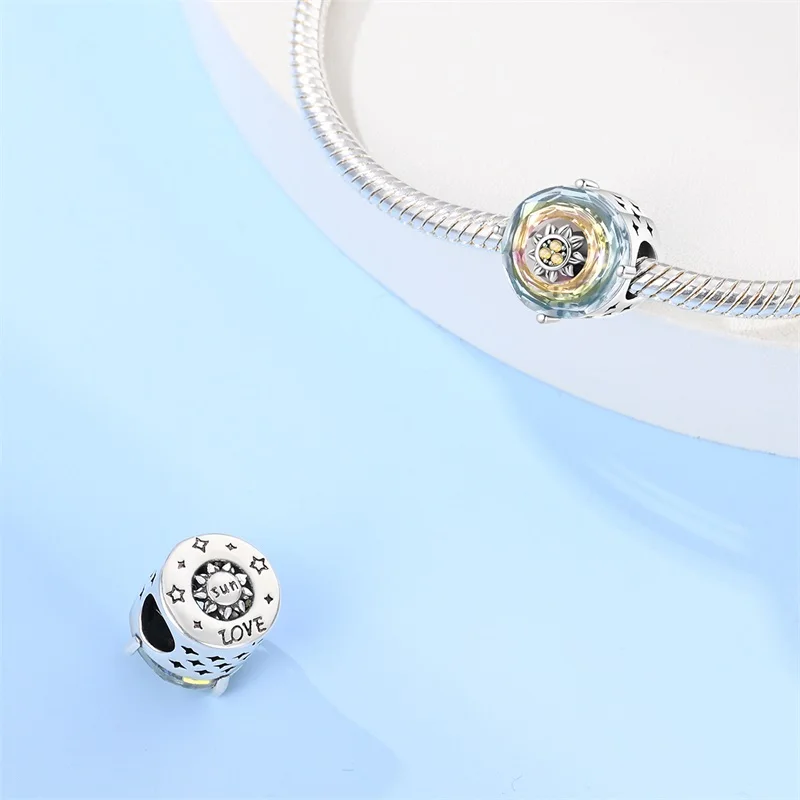 925 Sterling Silver Shining Sun Charm Bead Fit 3mm Original Bracelet DIY Women Exquisite Birthday Anniversary Jewelry Gifts