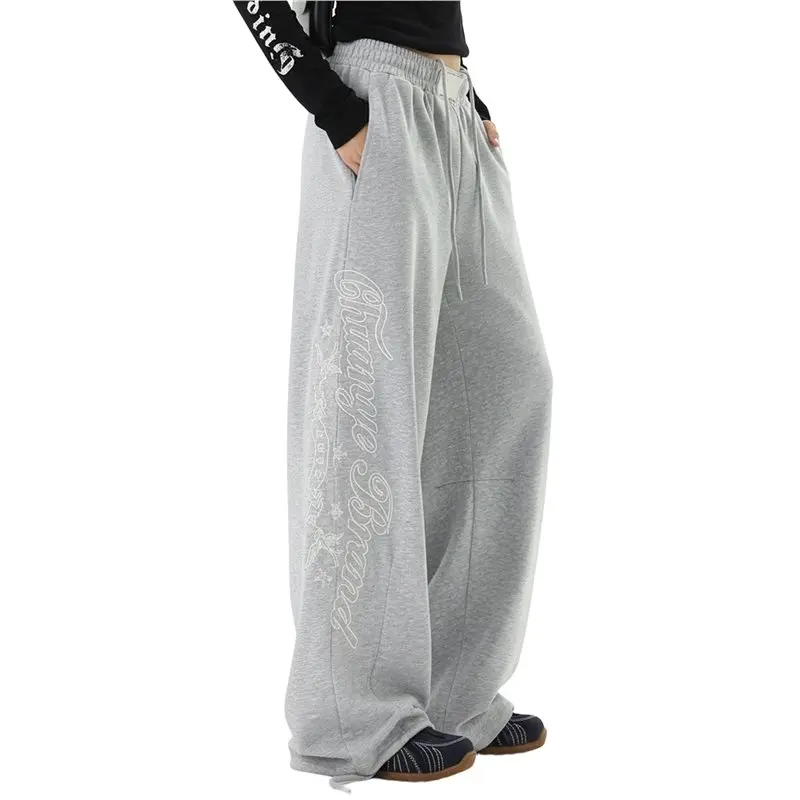 

CYL-Women Wide Leg Baggy Grunge Double Waisted Drawstring Sweatpants Streetwear