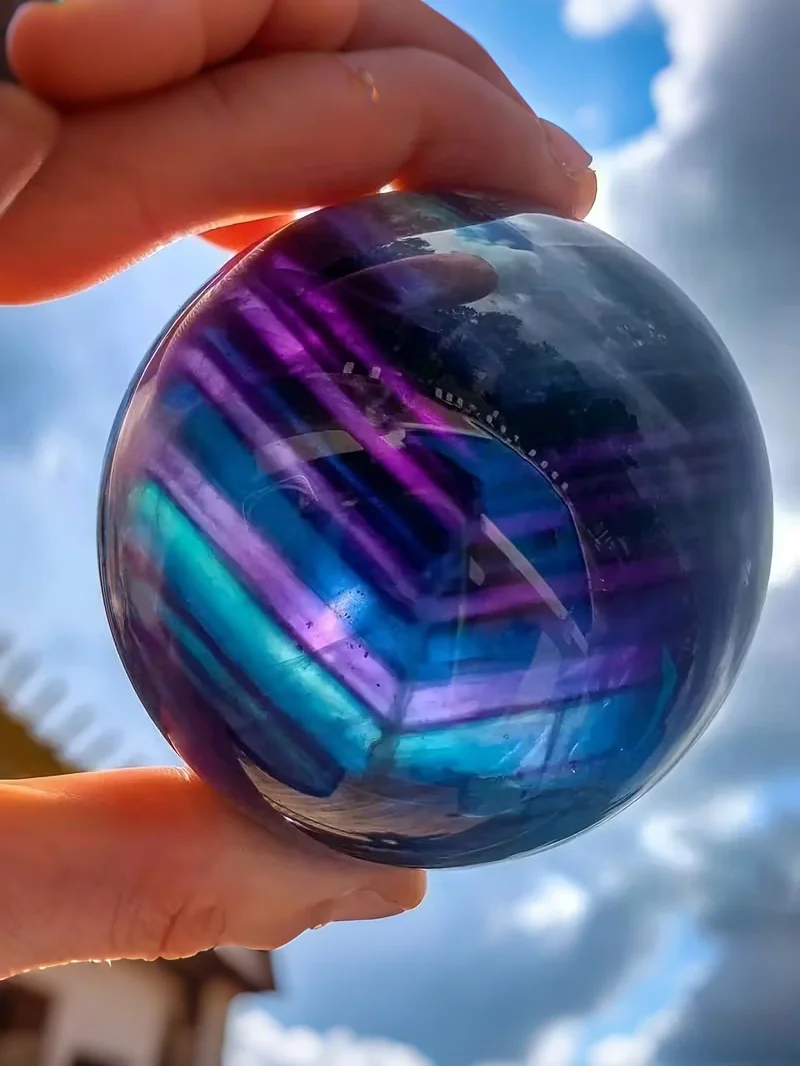 Natural Crystal Healing Ball Colorful Fluorite Ornament Therapeutic Crystal Decoration for Home Office