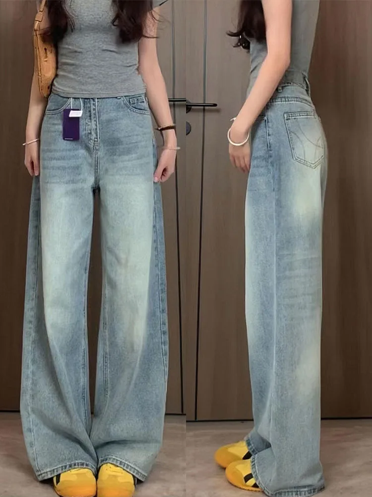 

Джинсы женские больших размеров в американском ретро-стиле, прямые, свободные, с широкими штанинами, с высокой талией, повседневные, из смесового хлопка