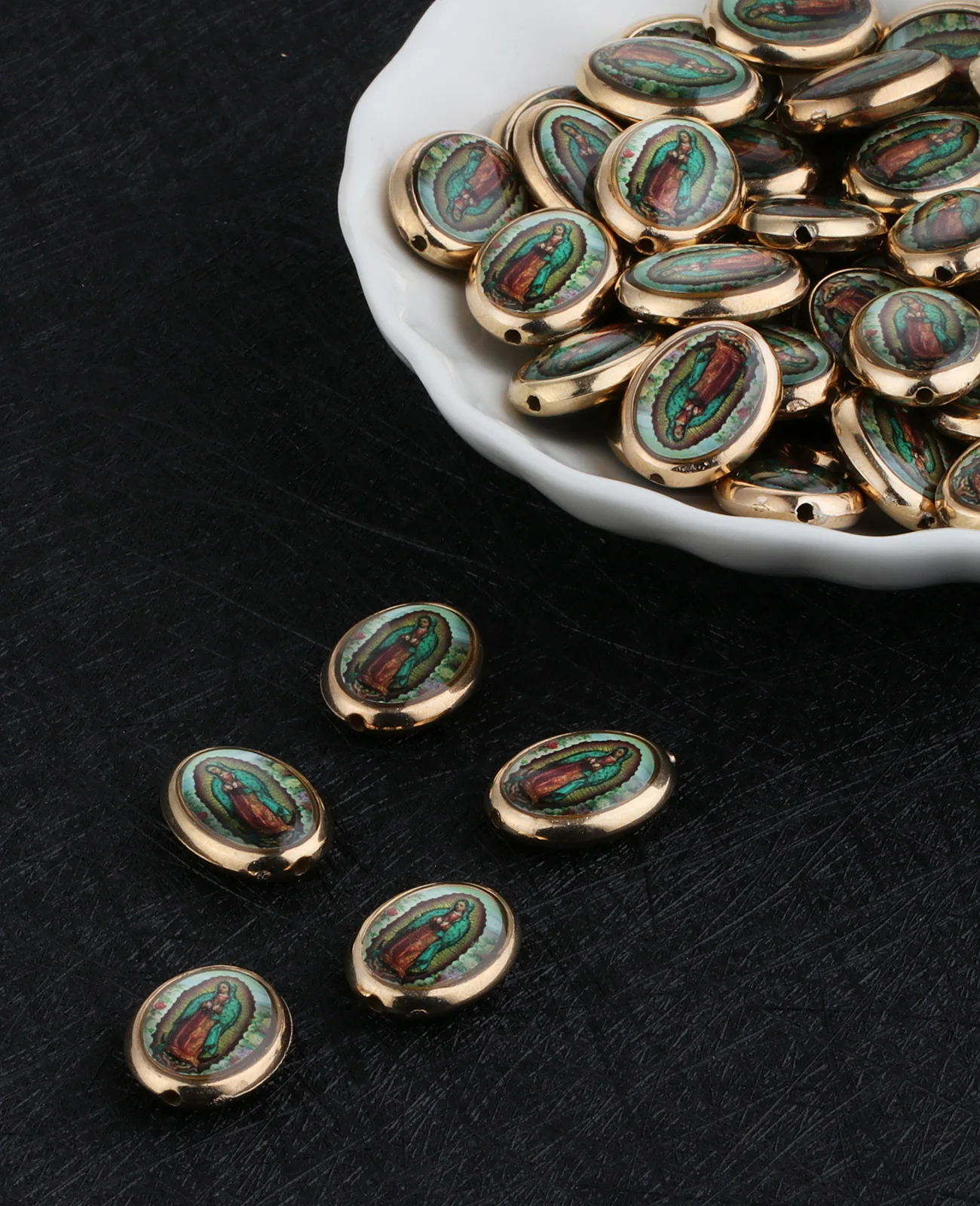 10pcs Catholic Our Lady of Guadeloupe Icon Beads Oval Shaped Virgin Mary Bead Charms for DIY Rosary Making Accessories