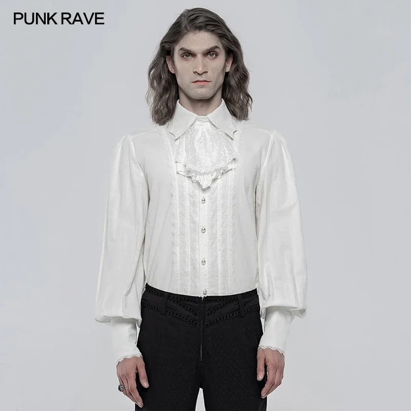 PUNK RAVE Men\'s Gothic Dress Gorgeous Palace Long Sleeve Shirt Fashion Removable Bow Tie Party Wedding Gown Men Shirts