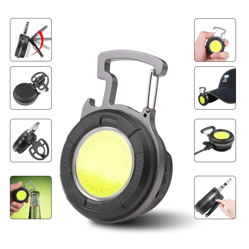 Draagbare Cob Sleutelhanger Zaklamp Led Mini Werklampen Schijnwerper Type C Oplaadbare Flesopener Outdoor Kampeerlamp