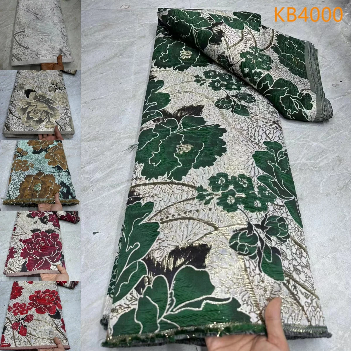 

5 Yards Latest African Brocade Fabrics African Fabric Lace High Quality 2025 Red Flower Damask Cloth Brocade For Sewing KB4000