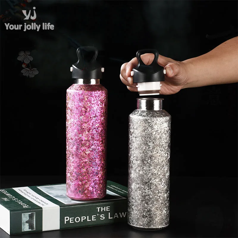 

600ml Pure Titanium Vacuum Flasks With Quick-opening Lid,High-temperature Crystallization Thermos Cup,Business Gift Water Bottle