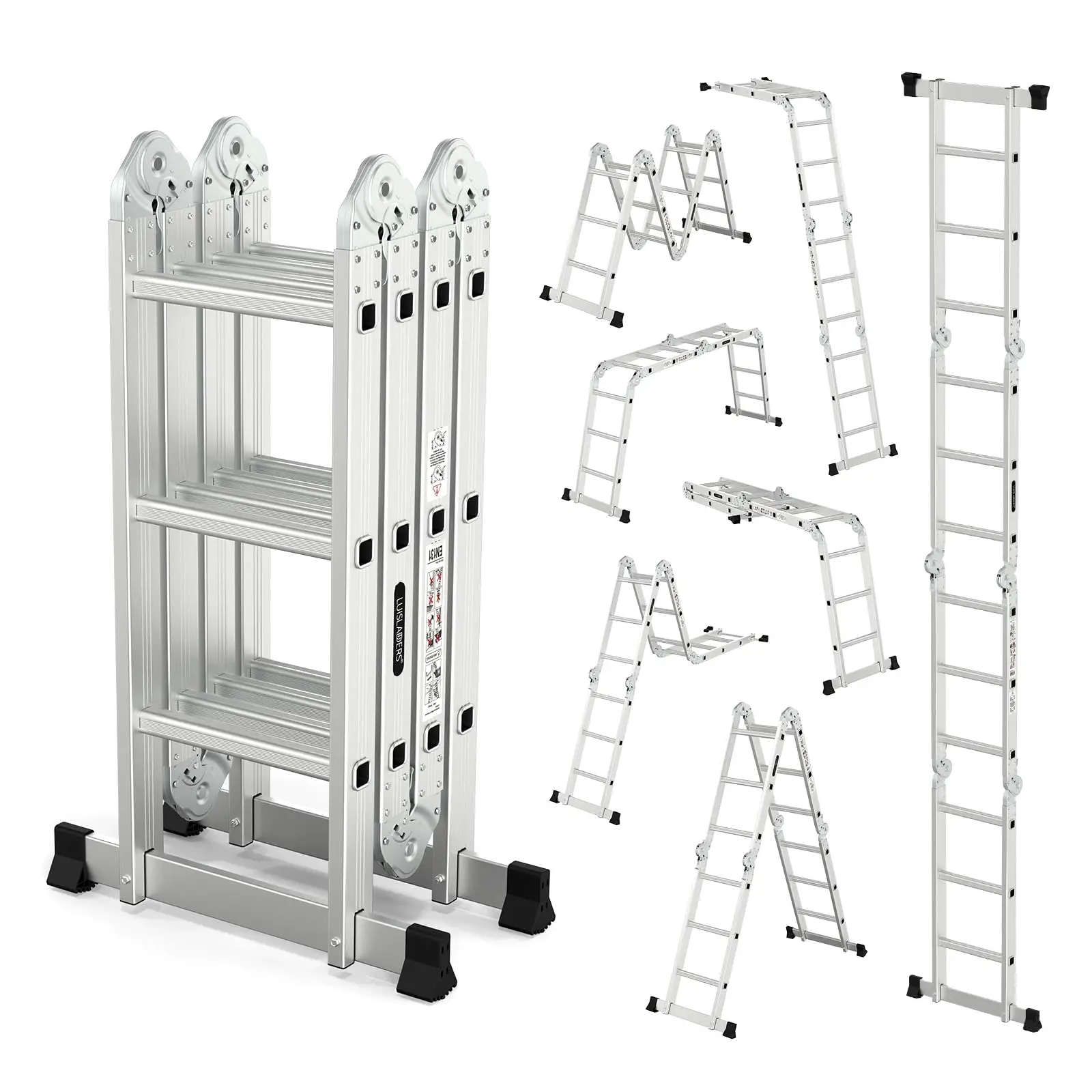 Folding Ladder Multi-Purpose Aluminium Extension 7 in 1 Step Heavy Duty Combination EN 131 Standard (12.5 Feet)