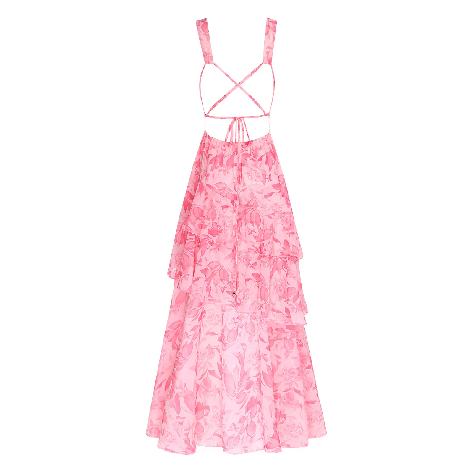 فساتين نسائية صيفية بوهو فستان صيفي مطبوع عليه زهور ورقبة على شكل V بدون أكمام مفتوح الظهر من الشيفون فستان ماكسي ملابس بحر لقضاء عطلة استوائية