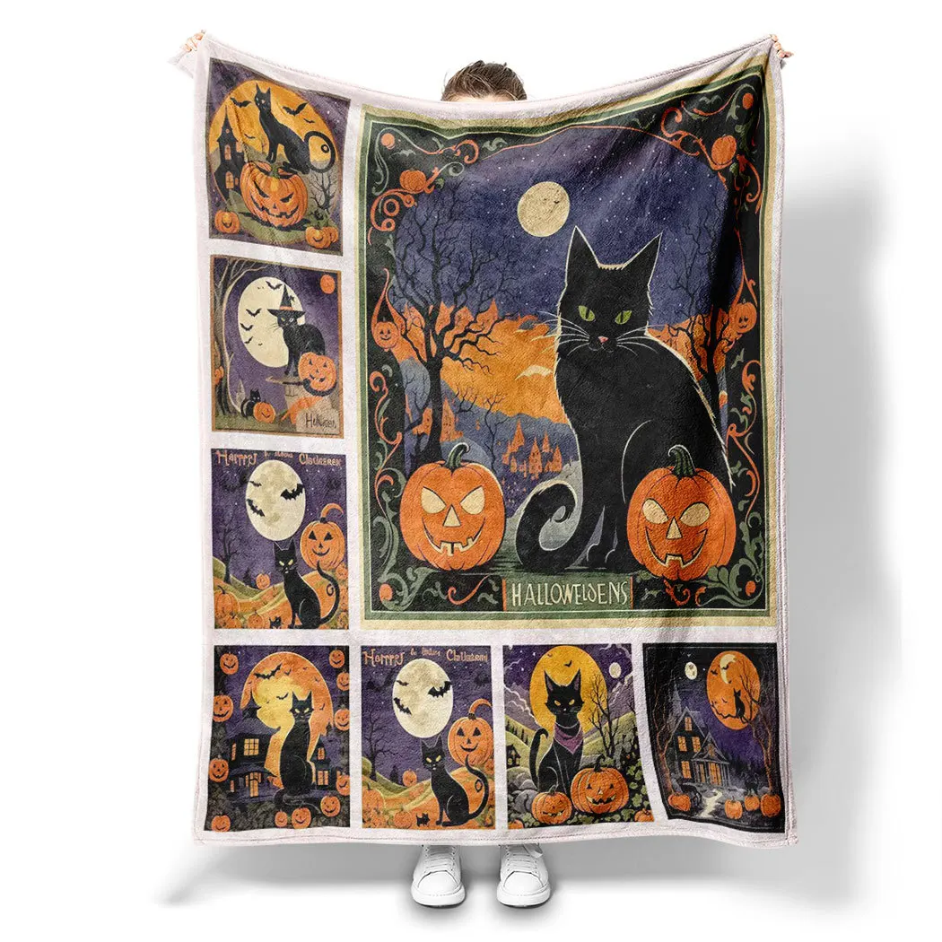 

Одеяло с клетчатым котом на Хэллоуин для дивана, путешествий, кемпинга, гостиной, офиса, кондиционера, одеяло для всех сезонов, подарки