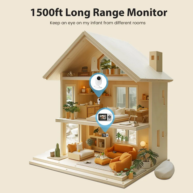 جهاز مراقبة الأطفال الذكي، مزود بكاميرات مزدوجة ووظائف صوتية، وحدة التحكم PassAPPC، والمراقبة عن بعد، ويدعم الرؤية الليلية والجراثيم