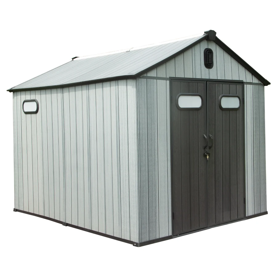8X10FT Outdoor Resin Storage Shed, Waterproof Plastic Garden Shed with Lockable Door, Windows and Vents, Outside Tool Storage S