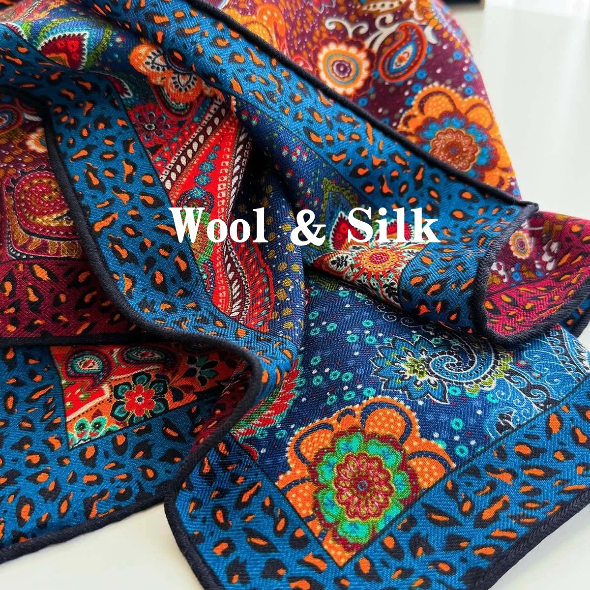 2026 Elegant Silk Wool Scarf for Women Accessories Winter Ethnic Vintage Floral Pattern Square Scarf Womens Headscarves