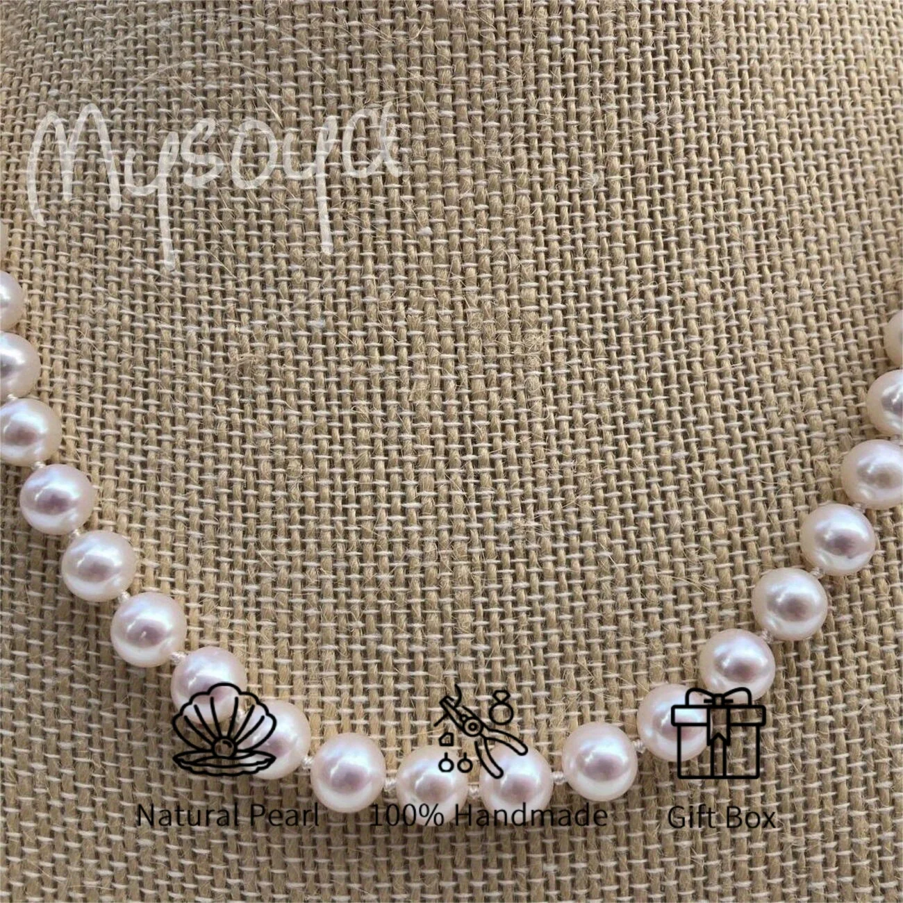 

MYSOYA 7-8mm AK Freshwater Pearl Necklace With Golden Sunflower Clasp Gift Box Unisex Jewelry Perfect For Wedding Birthday