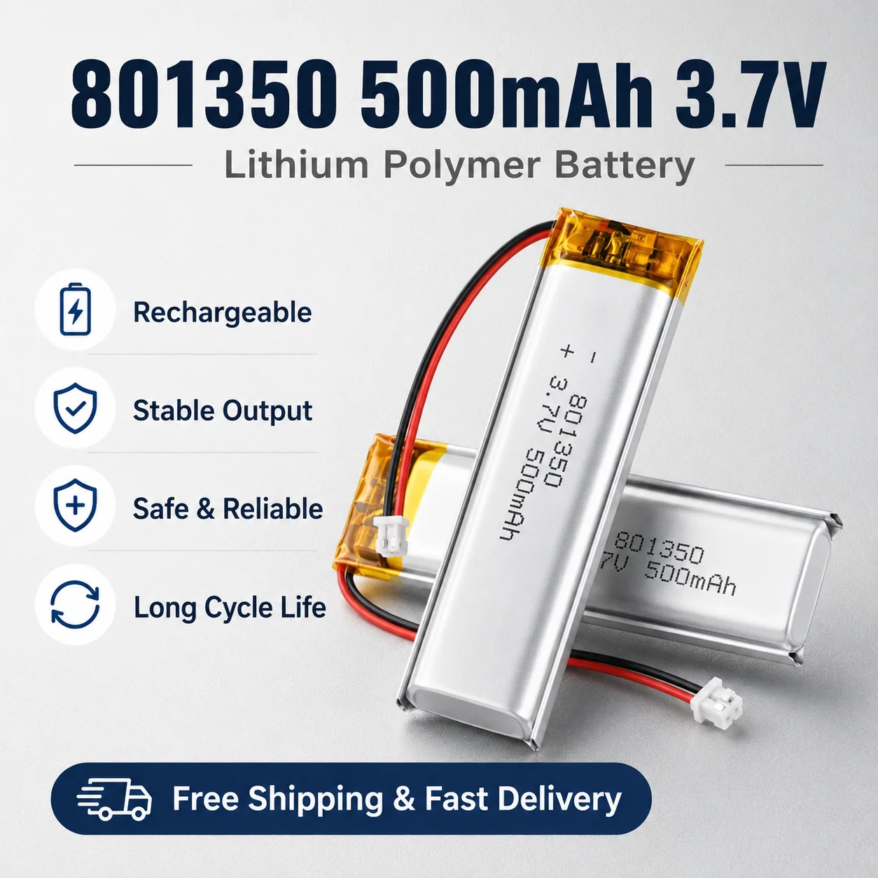 500mAh 3.7V 801350 Rechargeable Lipo Battery Polymer Cell For Reading Pen Electric Toothbrush Recorder Pen