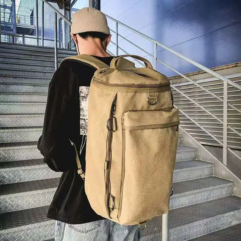 2026 الرجال المرأة حقيبة ظهر مزدوجة الكتف متعددة الوظائف في الهواء الطلق حقيبة من القماش سعة كبيرة دلو على شكل حقيبة طالب #6