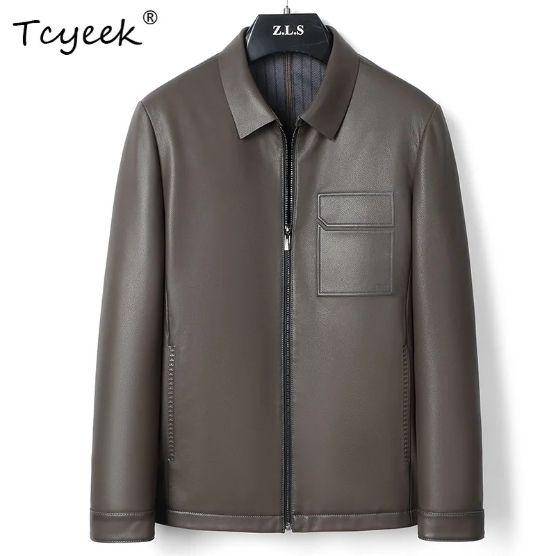 

Tcyeek Real Sheepskin Spring Autumn Lapel Trendy Solid Color Short Men Genuine Leather Jacket Jaqueta De Couro Masculina 가죽자켓