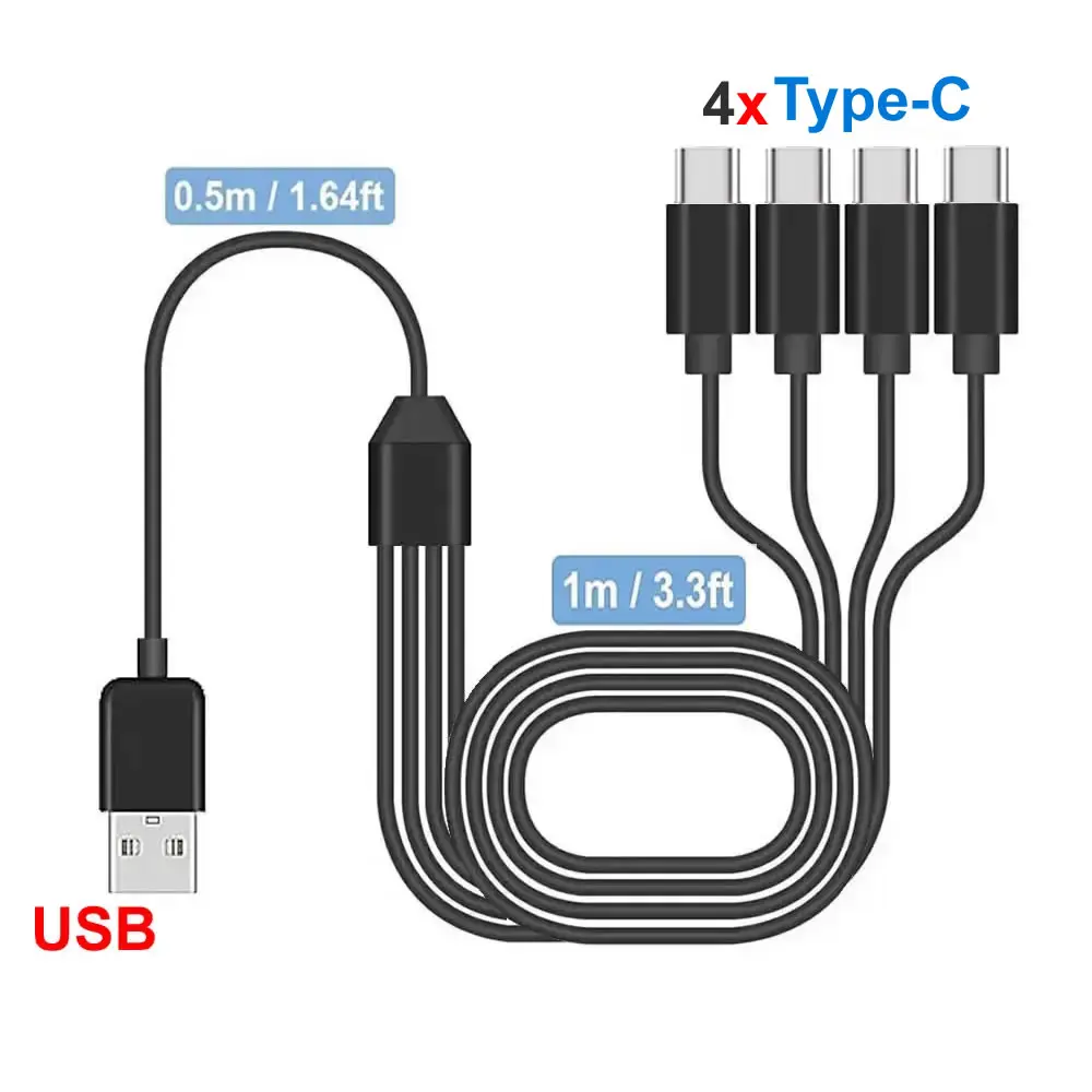 كابل شحن متعدد مقسم USB C، سلك شحن USB A/C إلى النوع C، مع 4 موصلات من النوع C للهواتف المحمولة والأجهزة اللوحية والمزيد