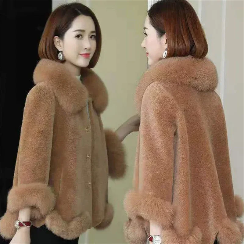 Faux Fur Coat Women Particles Imitation Sheep Shearing Jacket Women Imitation Fox Fur Collar Fashion Winter Coat Square Collar