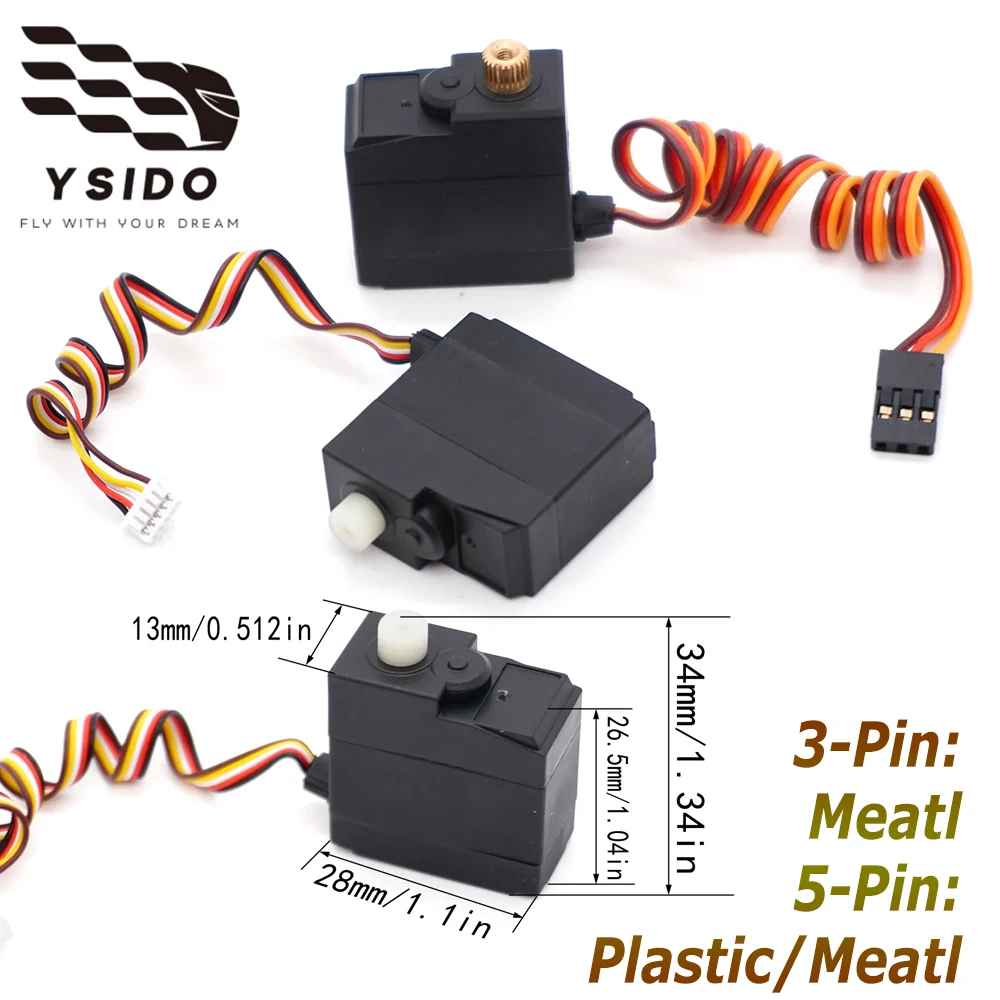 YSIDO Servo motor de 17g, Mini Servo de tres/cinco cables para dirección, compatible con SCY JJRC Q130 MJX, para coches RC 1:16, aviones, barcos, E-Revo, robots