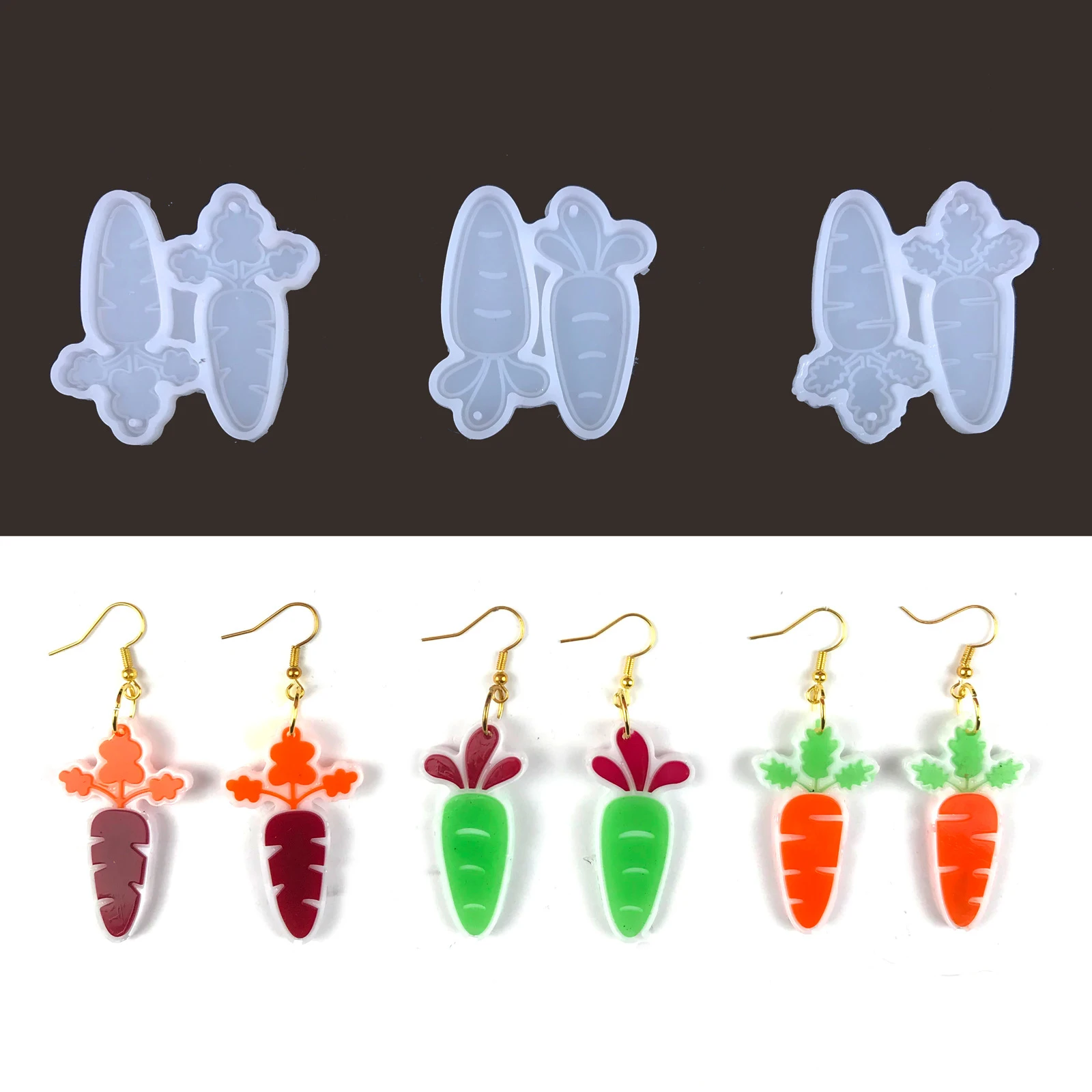 DIY Carrot Shape Resin Earring Molds With Hanging Hole Vegetable Dangle Earring Pendant Resin Mould Jewelry Charms Casting Tool