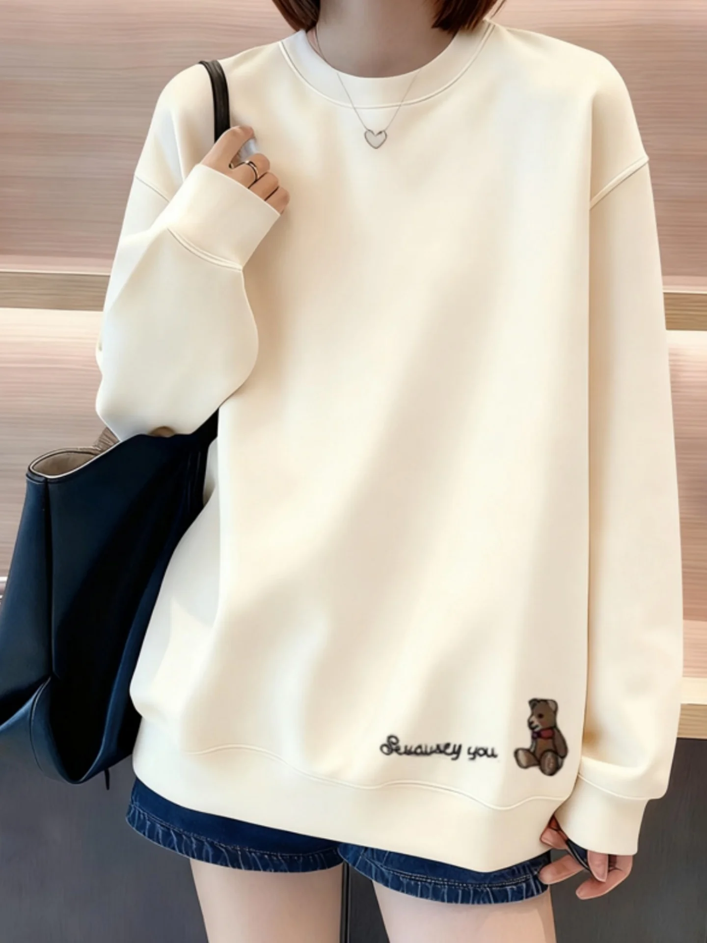 

Утепленная женская толстовка оверсайз с длинными рукавами, на флисовой подкладке, с круглым вырезом, теплая осенне-зимняя свободная кофта для полных женщин