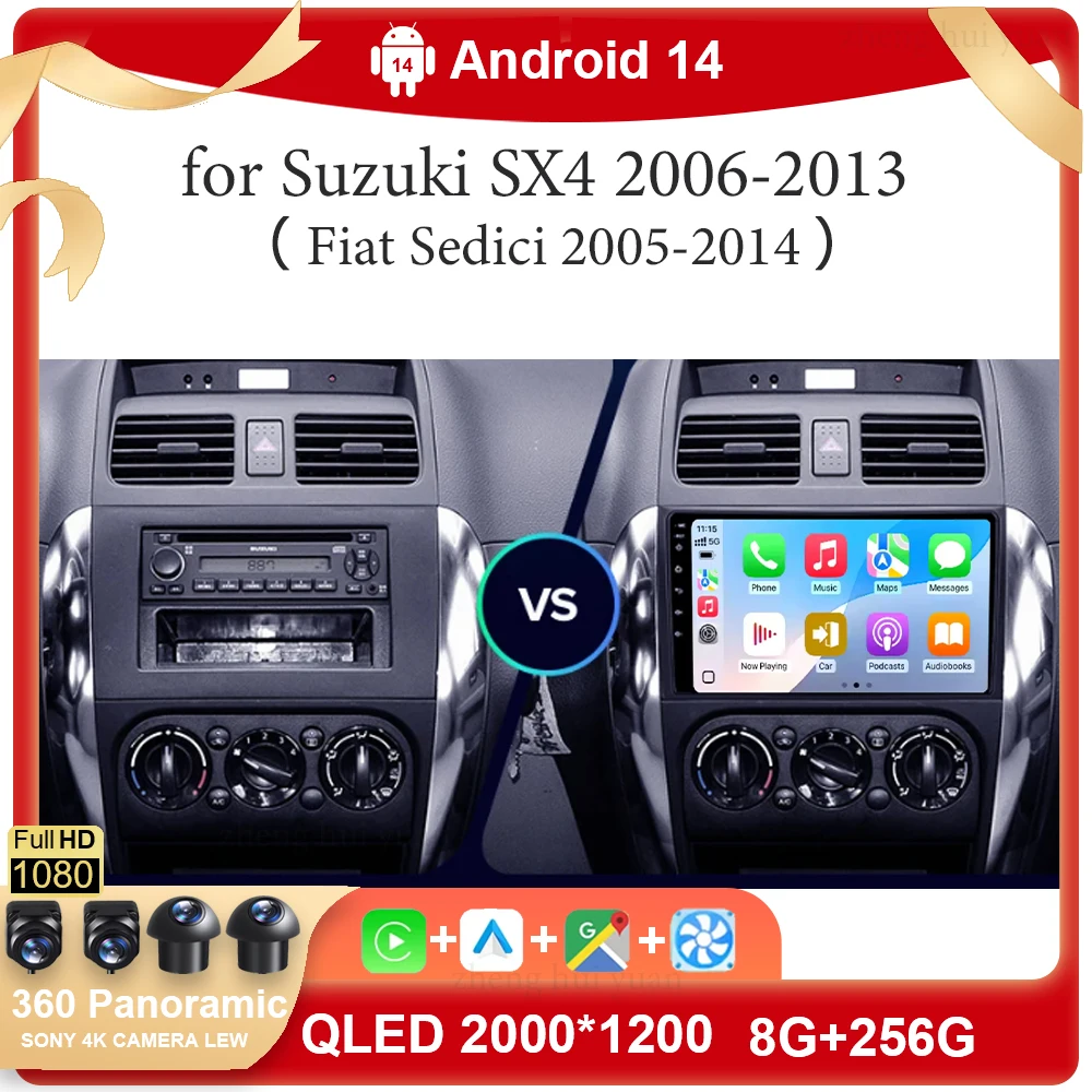 Android 14 Car Radio for Suzuki SX4 2006-2013 Fiat Sedici 2005-2014 Multimedia Video Player Navigation 2din Carplay Stereo Audio