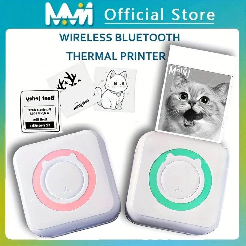 

Mini Portabl Printer Inkless Sticker Maker, Free Cut Small Pocket Printer, Portable Thermal Printer for Photo Journal Notes Memo