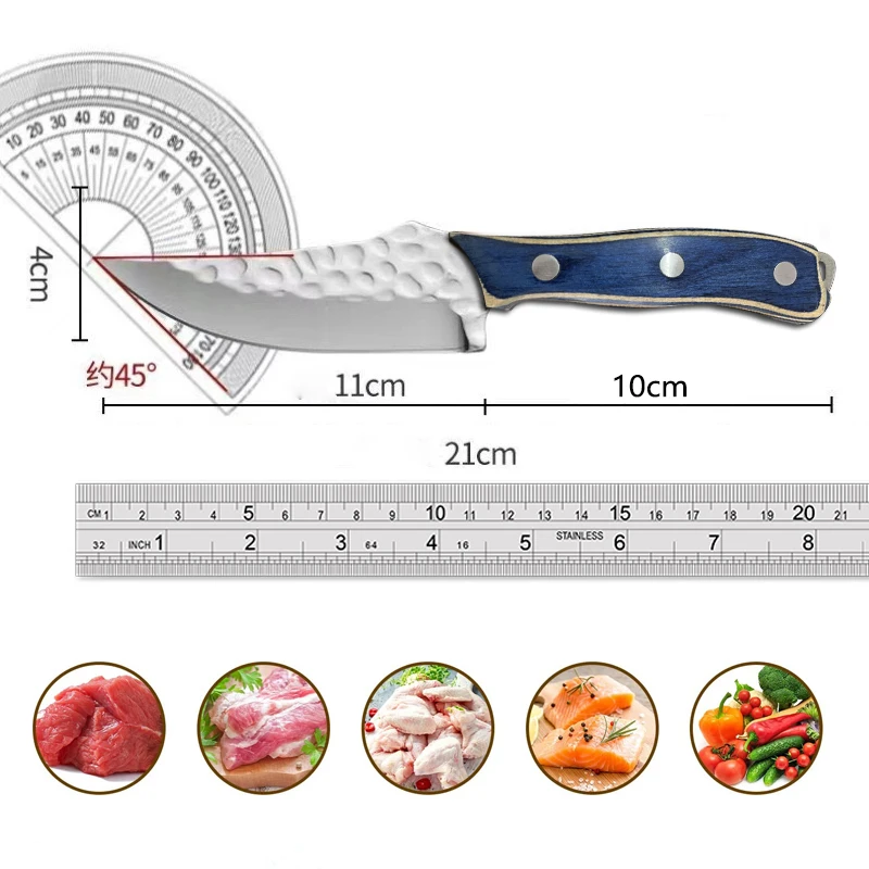 1PC 8.2 inch kitchen knife Fruit knife, stainless steel solid wood handle, outdoor kitchen, family camping, hiking, barbecue