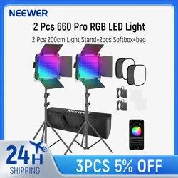 Neewer 660 PRO RGB Led Video Light With APP Control with Stands,Softbox and Bag Photography Lighting Kit For Gaming, Streaming