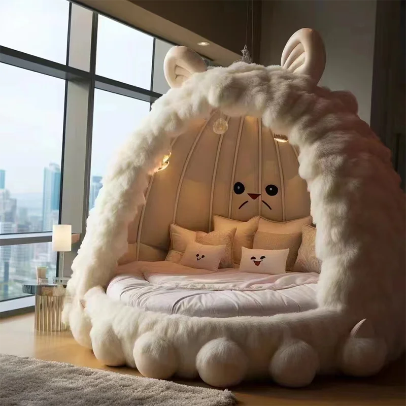 New Style Outdoor Wood Bed Surrounding Internet Monster Modeling Cartoon Cloth Rabbit Adjustable Upholstery Bedroom Furniture