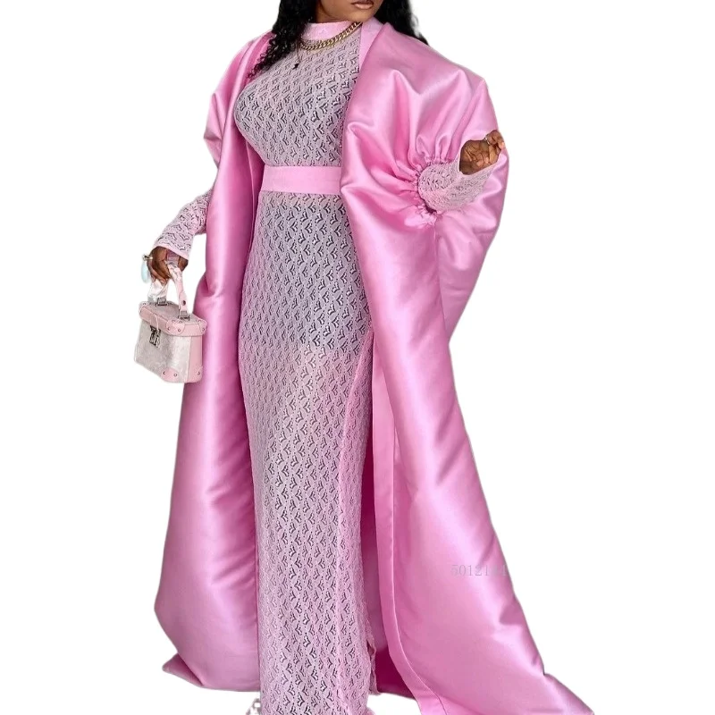 

Комплект из двух предметов, свободная африканская одежда, кафтан, пышное платье макси для женщин, кружевные платья внутри с накидкой, осенняя новая мода