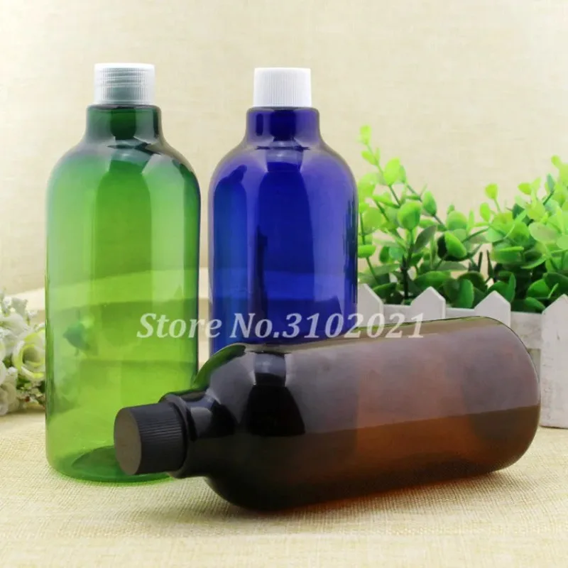 2/10pcs 500ml Green/blue/amber Round PET Water Bottle with White/black/clear Screw Lid Cosmetic 500cc DIY Big Package Container