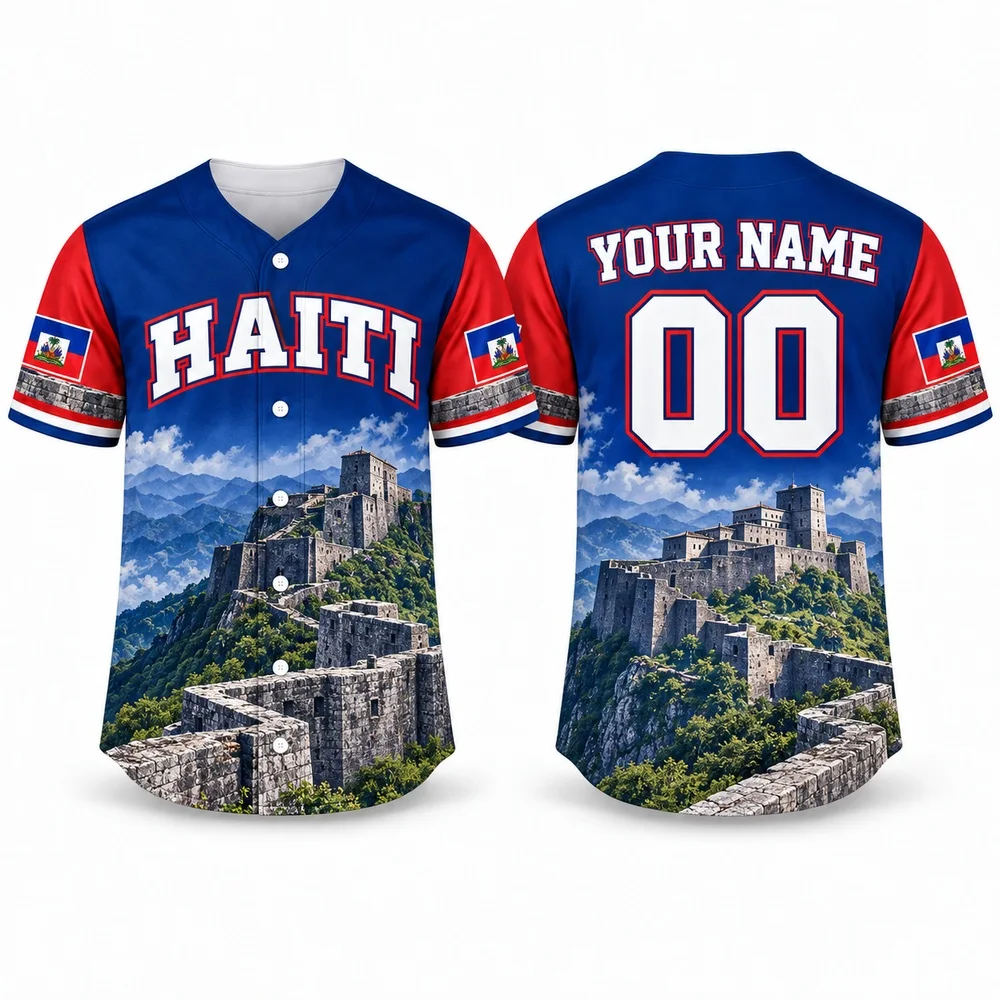 Haiti Heritage Shirts with Blue Red National Colors Baseball Jersey Personalized Name Number Jerseys Shirt Island Styles