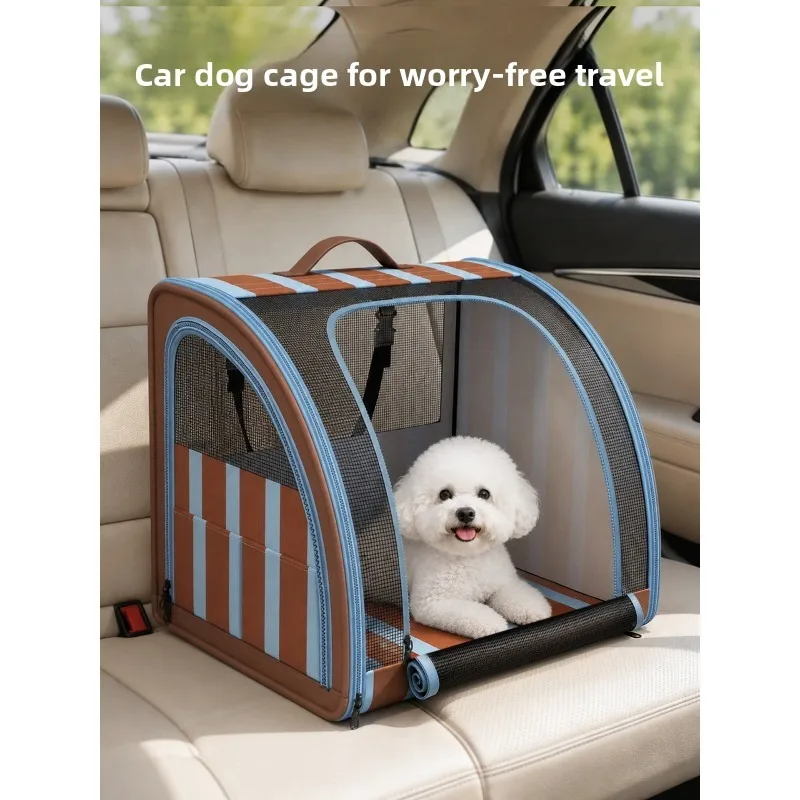 Portable Folding Pet Travel Cage, Car Rear‑Seat Isolation Net Pet Bed for Small Dogs Cats Long‑Road Trip Outdoor Use