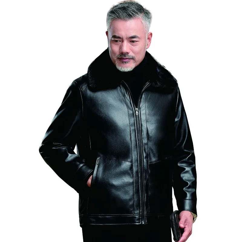 

Мужская кожаная куртка Одежда для среднего и пожилого возраста Мужская флисовая меховая интегрированная модная деловая теплая куртка среднего возраста из искусственной кожи осень-зима
