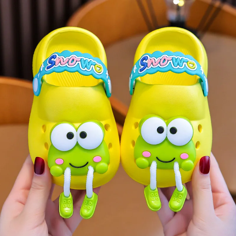 Cute Baby Girl Slippers Cartoon Frog Sandals Baby Boy Beach Garden Sandals Newborn Infant Indoor Bath Anti-slip Shoes Summer