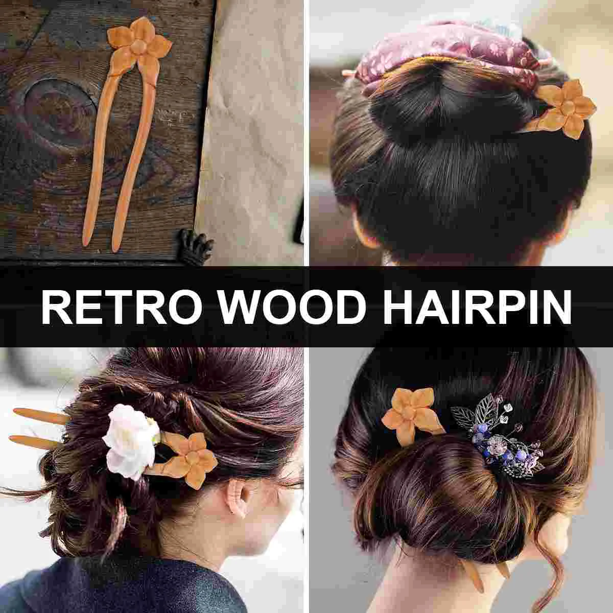 Horquilla de madera Retro, pinza para el pelo duradera en forma de U, accesorios útiles para el cabello, palo Simple para el hogar, niñas y mujeres