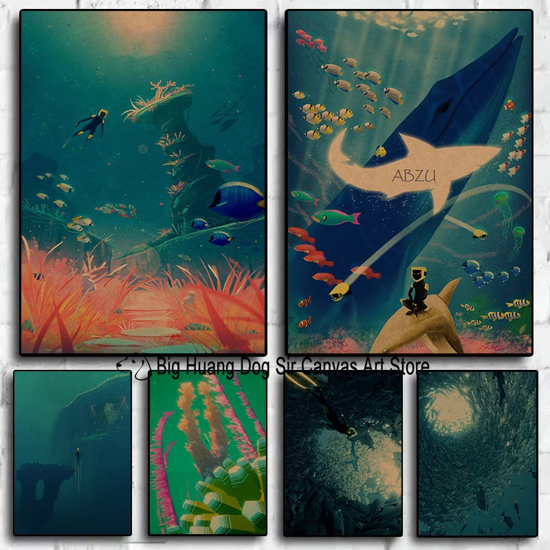 Abzu Adventure Game Nature Adventure Video Game Kids Room Gaming Room Fans Artwork Poster Canvas Painting Wall Pictures Decor