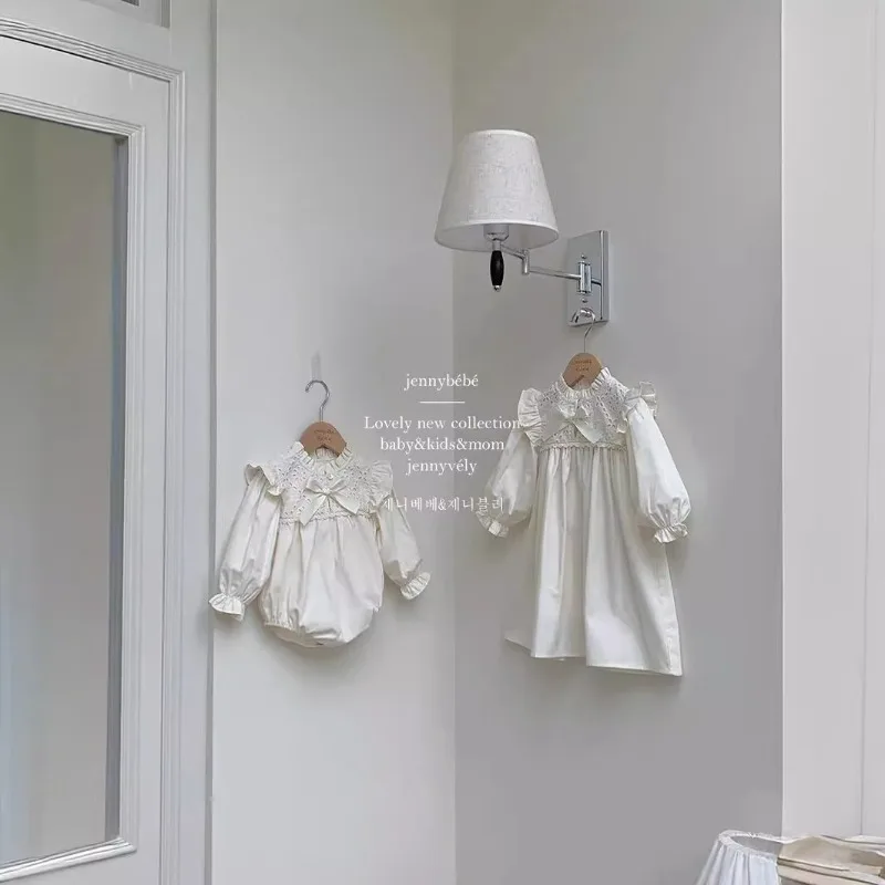 Newborn Baby Girl White Romper Cotton Bowknot Ruffle Sleeve Bodysuit Spring Autumn Infant Jumpsuit Princess Birthday Outfit