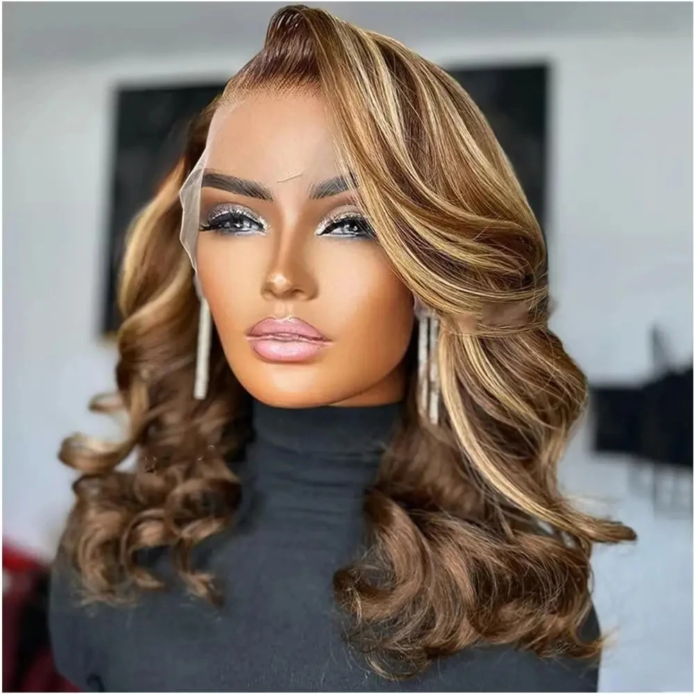 Body Wave Bob Wig Ombre 4/27 Highlight Lace Front Human Hair Wig Water Wave Transparent Lace 13x4 Lace Frontal Wigs Human Hair