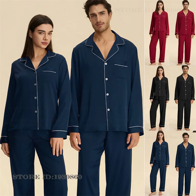 

Couple Pajamas Set Homewear Spring Autumn New Sleepwear Long Sleeve Trouser Pijamas Suit Loose Casual Women Nightwear Loungewear